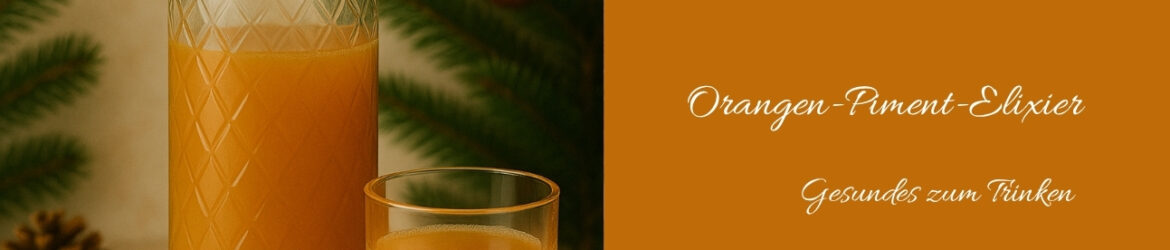 glasflasche mit orangengetränk, orangenscheiben, piment und zimt